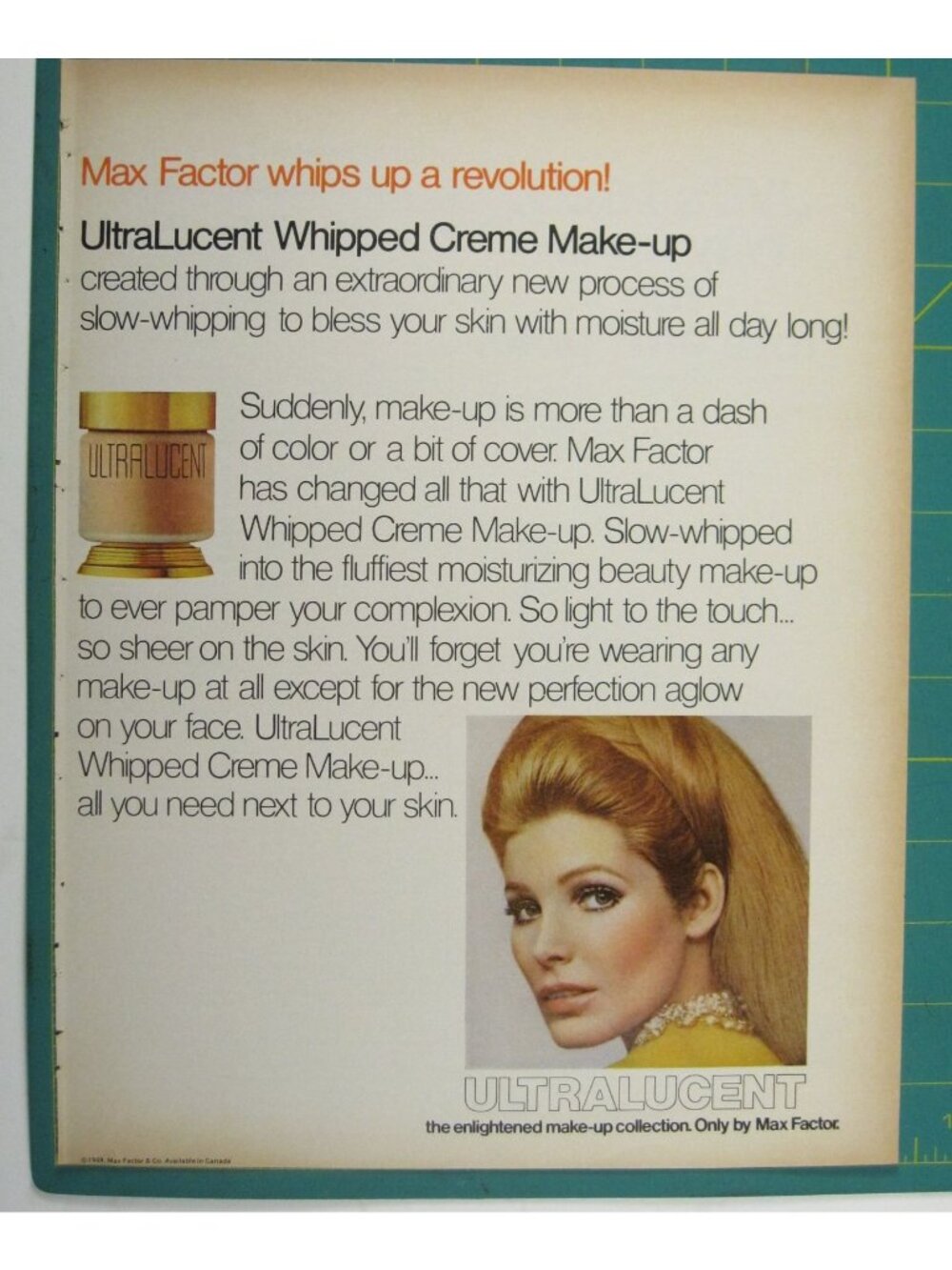 Print Ad Max Factor Ultralucent Whipped Creme MakeUp 1966 Women’s MOD Cosmetics